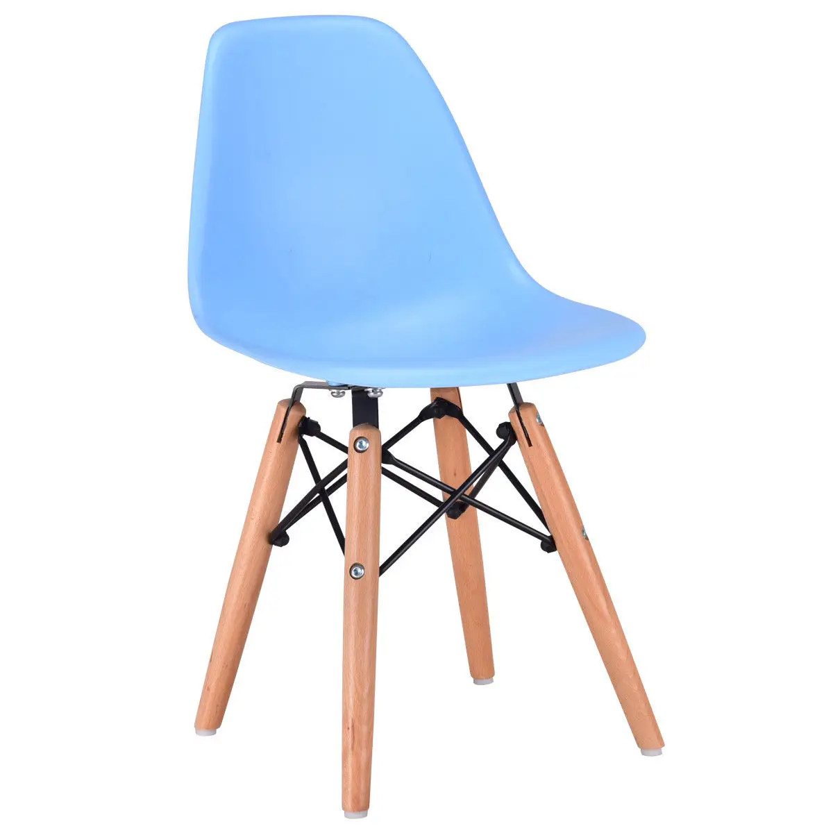 Giantex Modern Kids Dining Side Armless Chair Blue Molded Plastic Seat Wood Legs Children Chairs Home Furniture HW56499NY