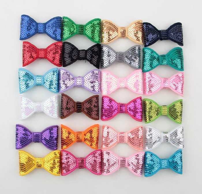 

30pcs/lot 21colors DIY Shiny Sequin Bows Knot Without Clips Fashion Applique Headband Bows For Baby Girls Hair Accessories