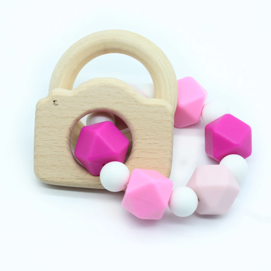Детские зубные кольца для детей браслеты деревянная камера силиконовые бусины для младенцев BPA бесплатно DIY Ювелирные изделия автомобильные сиденья игрушки аксессуары