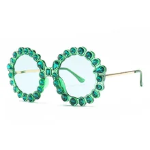 Алмаз Круглые Солнцезащитные очки Для женщин Брендовая дизайнерская обувь зеленый черный, розовый модная рамка солнцезащитные очки металлические для девочек в цветочек подарок UV400