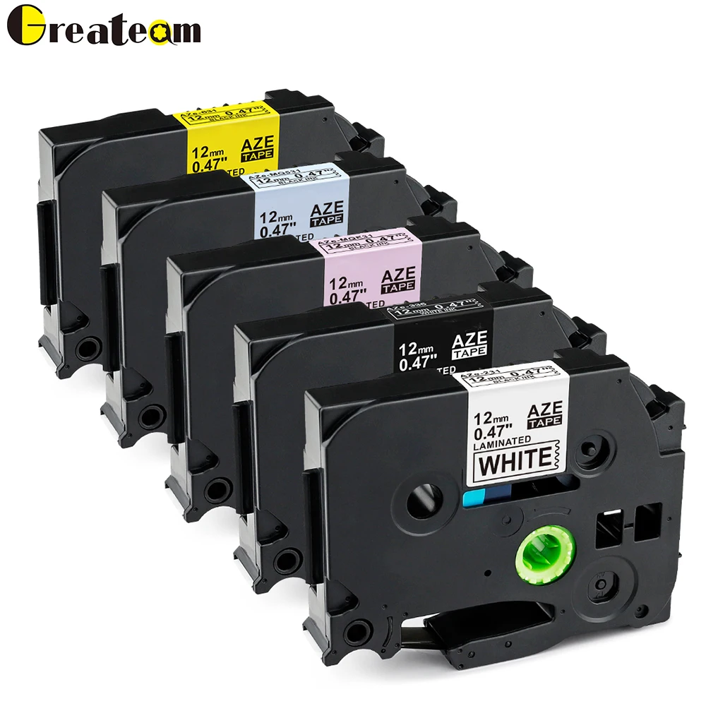 

Greateam 5pcs TZe231 TZe335 TZeMQE31 TZeMQ531 TZe631 Compatible for Brother P-Touch Label Tape for Label Printer PT-D210 PT-1000