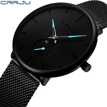 Crju Moda Mens Relógios Top Marca de Luxo Relógio de Quartzo Homens Casual Magro Malha de Aço À Prova D’ Água Relógio Do Esporte Relogio masculino