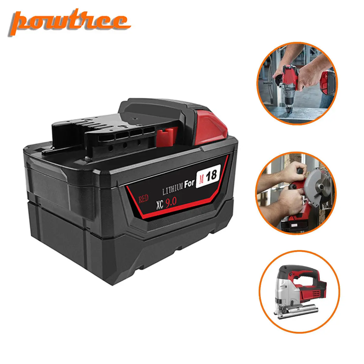 Günstige Powtree 9.0Ah Li Ion Werkzeug Akku für Milwaukee M18 48 11 1815 48 11 1850 Repalcement M18 batterie 2646 20 2642 21CT L3