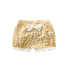 Summer Cute Baby Girl Bow Plaid Pattern Cotton Short Pants Toddler Casual Bottoms Lovely Clothing 0-2Y Newborn Baby Clothes