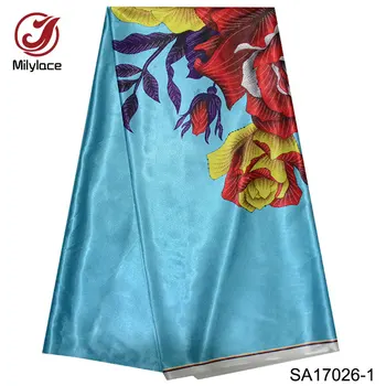 

Nigeria design African wax pattern satin fabric hot selling stretch digital flower printed satin fabric for dress SA17026-1