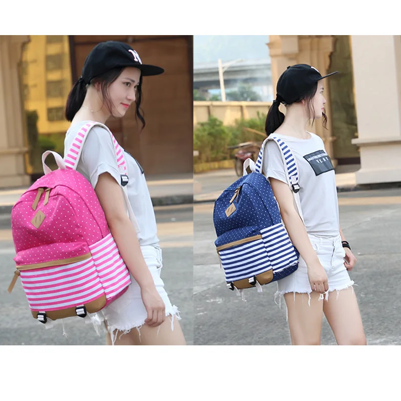 Полосатый Печать на холсте рюкзак для Wemen большой Bookbags девочек подростков 15 6