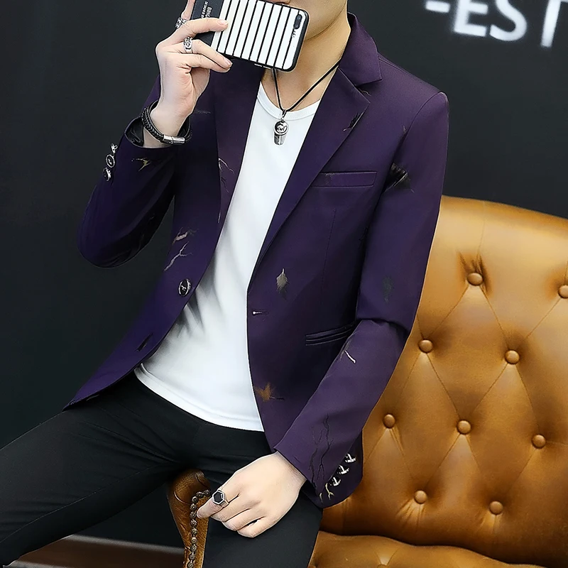 Стильный пиджак блейзер с принтом Для мужчин Slim Fit 2021 Свадебные спортивные