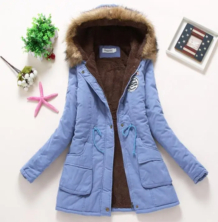

Women Winter Warm Coat Female Autumn Hooded Cotton Fur Plus Size Basic Jacket Outerwear Slim Long Ladies Parkas