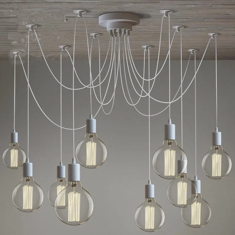  LOFT Modern White/Black Lustre chandeliers 6-16 Arms Retro Adjustable Edison Bulb Lamp E27 Art Spid - 32744787491