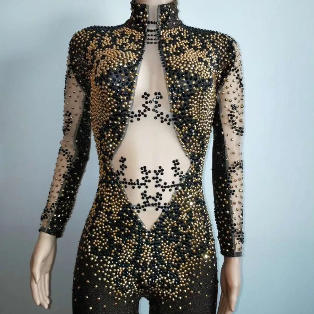 Luxueux Argent Célébrer Travers Body Salopette À Maille Costume Jumpsuit Voir Stade Gland Sexy Strass Femmes Brillant qIpv4Rwv
