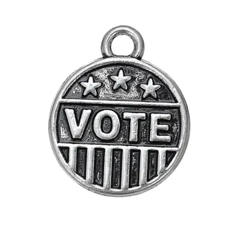 

my shape Antique Silver Plated Vote Word Pendant Charm With Stars And Stripes 30pcs