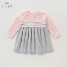 Dave bella/осеннее вязаное платье-свитер для маленьких девочек; детское модное праздничное платье для дня рождения; детская одежда принцессы; DB5530
