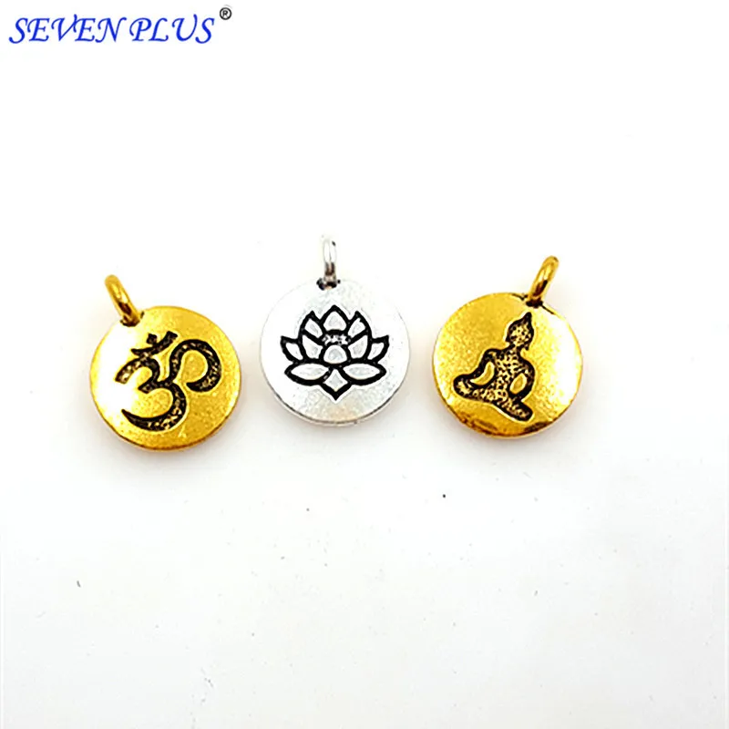 

M592 High Quality 20 Pieces/Lot 15mm Antique Silver or Antique Gold Color Religious Yoga Buddha Lotus Charms For Jewelry Making