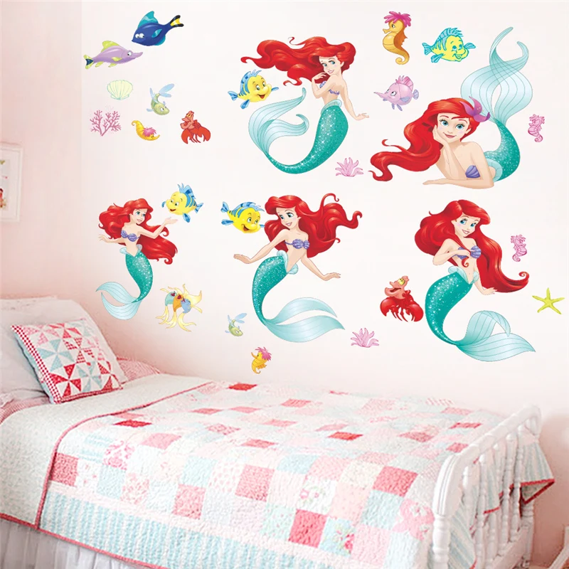 Cartoon Disney Snow White Tiana Princess Flowers Garden Wall Stickers For Kids Room Decoration Diy Mural Art Girl's Wall Decals