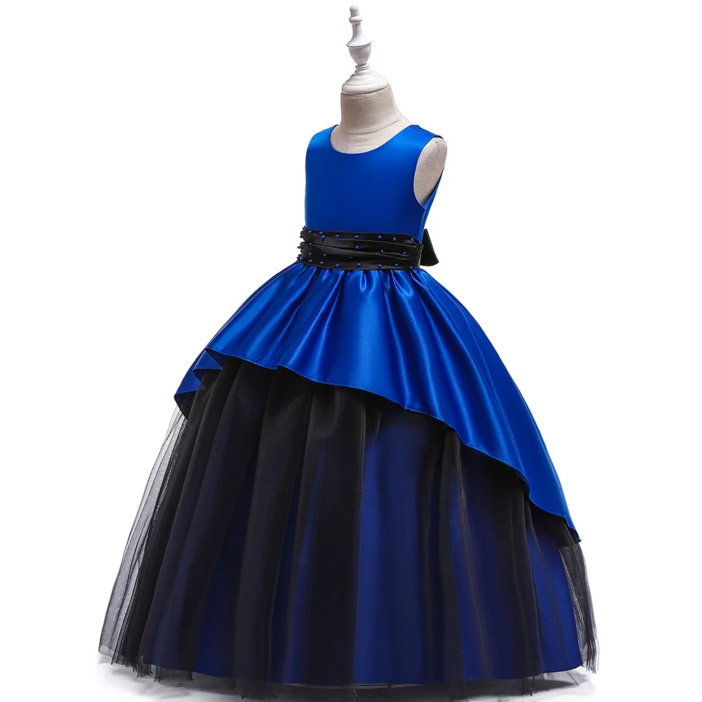 Простое Атласное Бальное Платье Королевского синего цвета; детское праздничное платье принцессы на День рождения; элегантное платье для маленьких девочек; вечернее платье