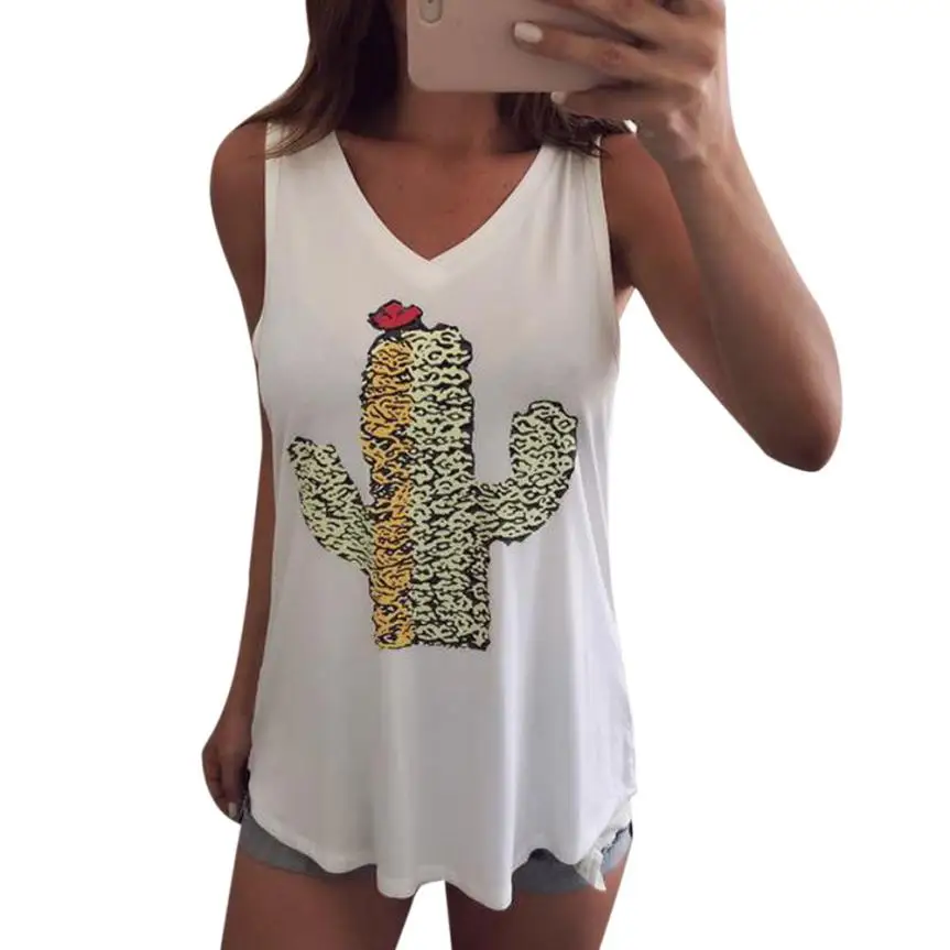 2018 Cactus жилет без рукавов Свободные Crop Tank Блузка Футболка Moda Mujer 2018 debardeur роковой Рубашки для мальчиков Для женщин