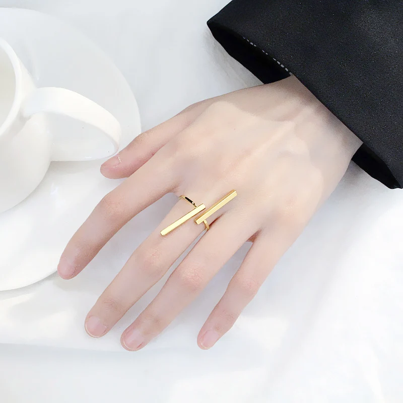 2018 new Novelty Jewelry Fashion Alloy Women Opening Plated Ring Geometry Resizable Simple 1pc New Minus Casual gold ring men