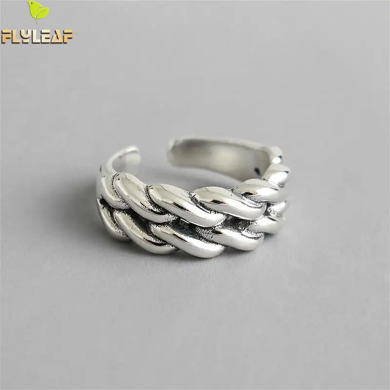 

Flyleaf Simple Double Layer Twist Real 925 Sterling Silver Rings For Women High Quality Fine Jewelry Femme Open Ring Vintage