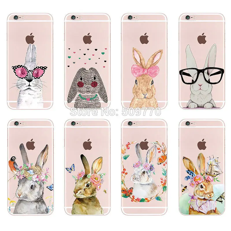 Cute Rabbit Romantic illustration Case Cover For iphone6 XS Max 7 7Plus 8 8Plus X Transparent Cell Phone Cases Galaxy S6 S7 |