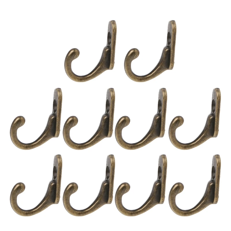 10PCS Vintage Bronze Double Coat Hangers Wall Mounted Entryway Hooks With Screwsin Hooks from