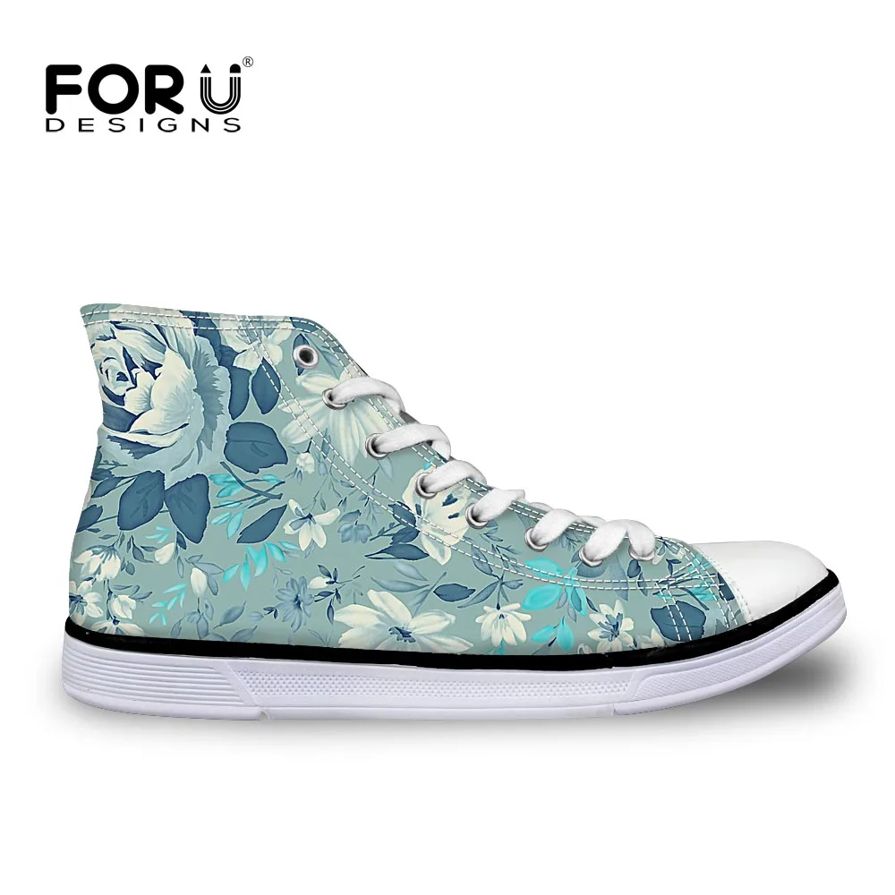 

FORUDESIGNS Vintage Flower Pattern Women High Top Canvas Shoes Fashion Female Casual High-top Vulcanized Shoes Floral Flat Shoes