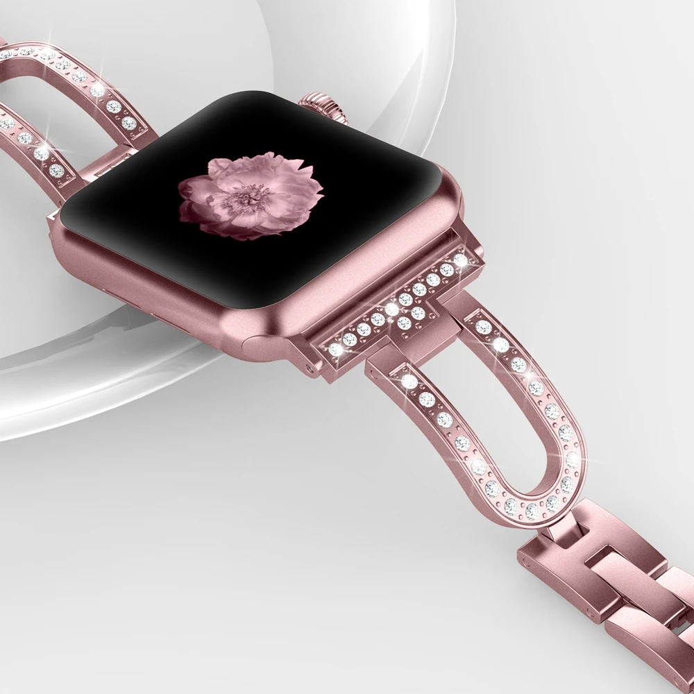 Женские наручные часы с бриллиантами для Apple watch 38 мм 42 мм 40 мм 44 мм из нержавеющей стали u-типа ремешок с манжетами iwatch Series 4 3 2 1