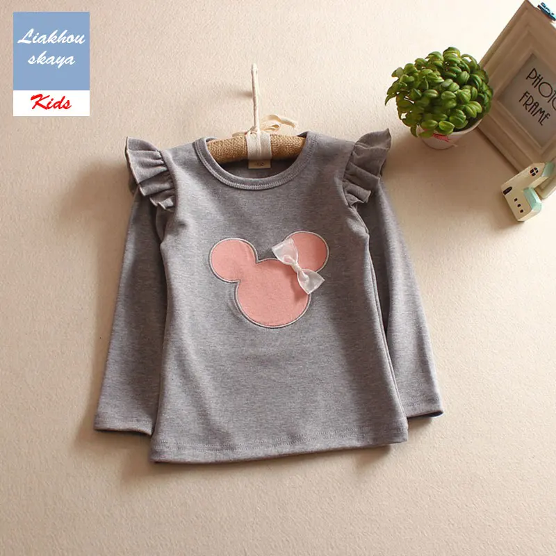 Liakhouskaya/футболка с длинными рукавами для девочек; коллекция года; весенние топы для маленьких девочек с Микки; блузки; красивые Повседневные детские футболки - Цвет: Gray Mickey