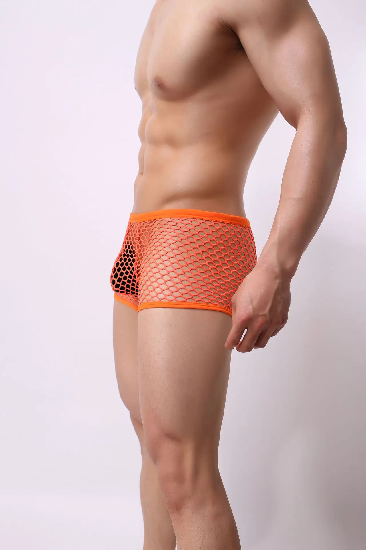 Men Sexy Underwear Breathable Mesh Hollow Out Boxer Shorts U Convex Transparent Underpants Masculina Lingerie Trunks jockstrap jockey briefs