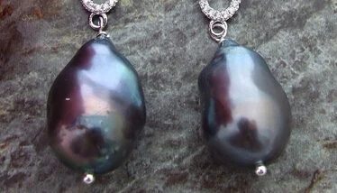 

Hot selling> shitou 00259 Black Keshi Baroque Pearl Silver Hook -Bride jewelry free shipping