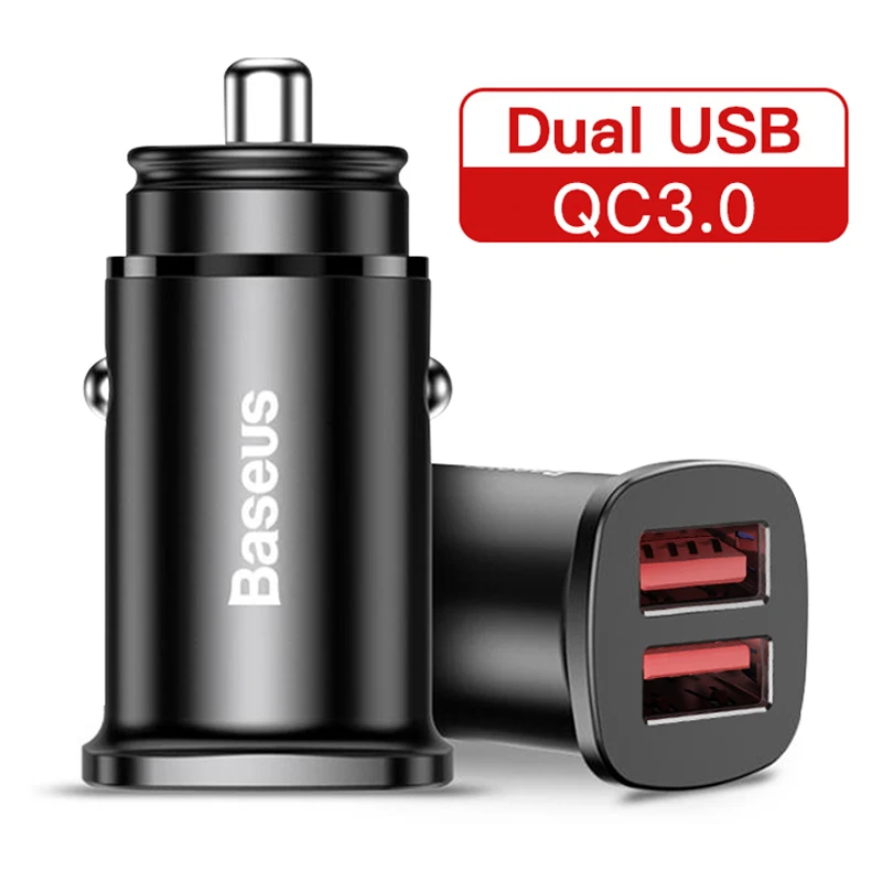 Автомобильное зарядное устройство USB Baseus Quick Charge 4,0 3,0 для iPhone 11 Pro Max Xiaomi huawei SCP QC QC4.0 QC3.0 C PD быстрое автомобильное зарядное устройство для телефона - Тип штекера: Dual USB Black