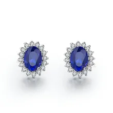 Винтажные серьги из белого золота 14 к, ювелирные украшения, 1.5Ct/шт, высокое качество, синий имитированный алмаз, женские золотые серьги-гвоздики