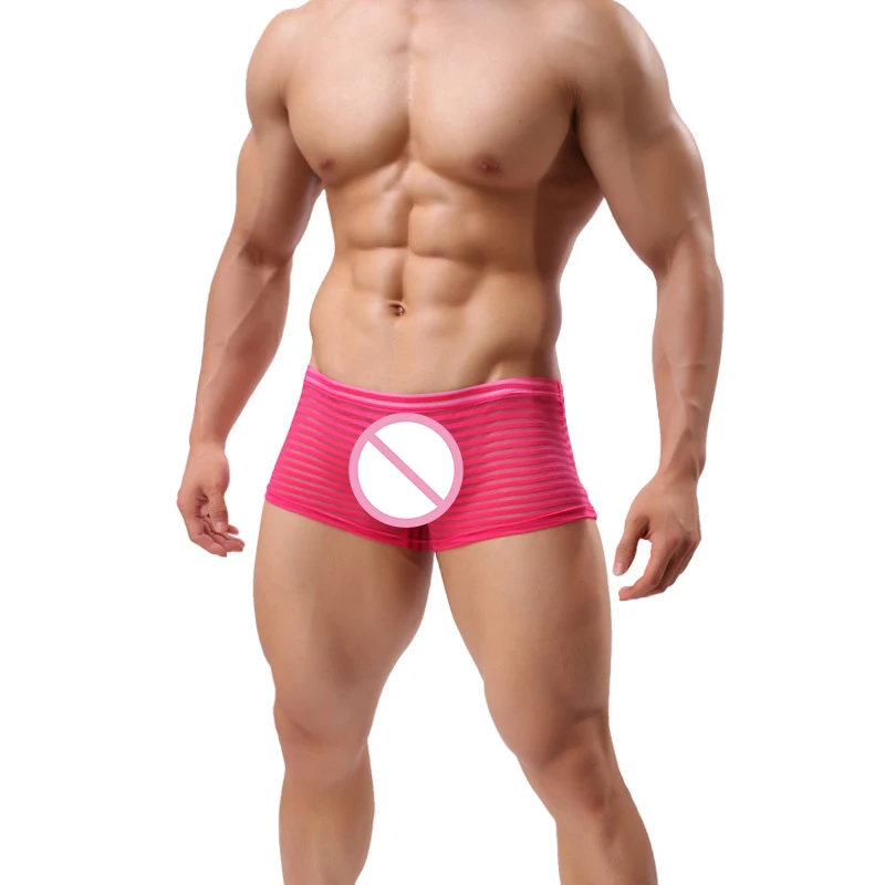 mens silk boxers Multi Colors New Breathable Bar Mesh Striped Men's Boxer Shorts Underwear See-through Trunks  Shorts Underpants Cueca mens designer boxers