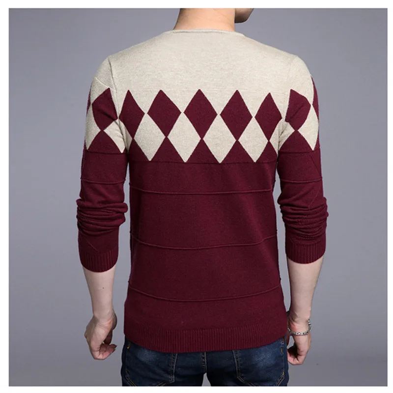 Cashmere Wool Sweater Men 2019 New Autumn Winter Slim Fit Pullovers Men Argyle Pattern V-Neck Pull Homme Christmas Sweaters