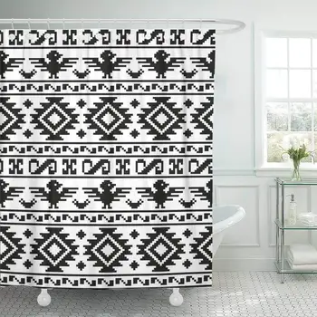 

Shower Curtain with Hooks Blue Southwest Pixel Aztecs Colorful Abstract Africa African American Black Border Decorative Bathroom