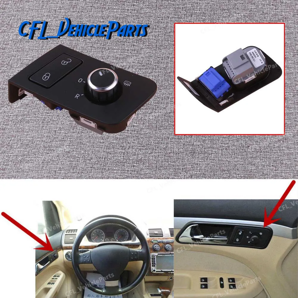 

LHD Door Lock Switch & Chrome Mirror Control Knob With Heating 1T1959565F 1T0962125B For VW Touran Caddy 2009-2017