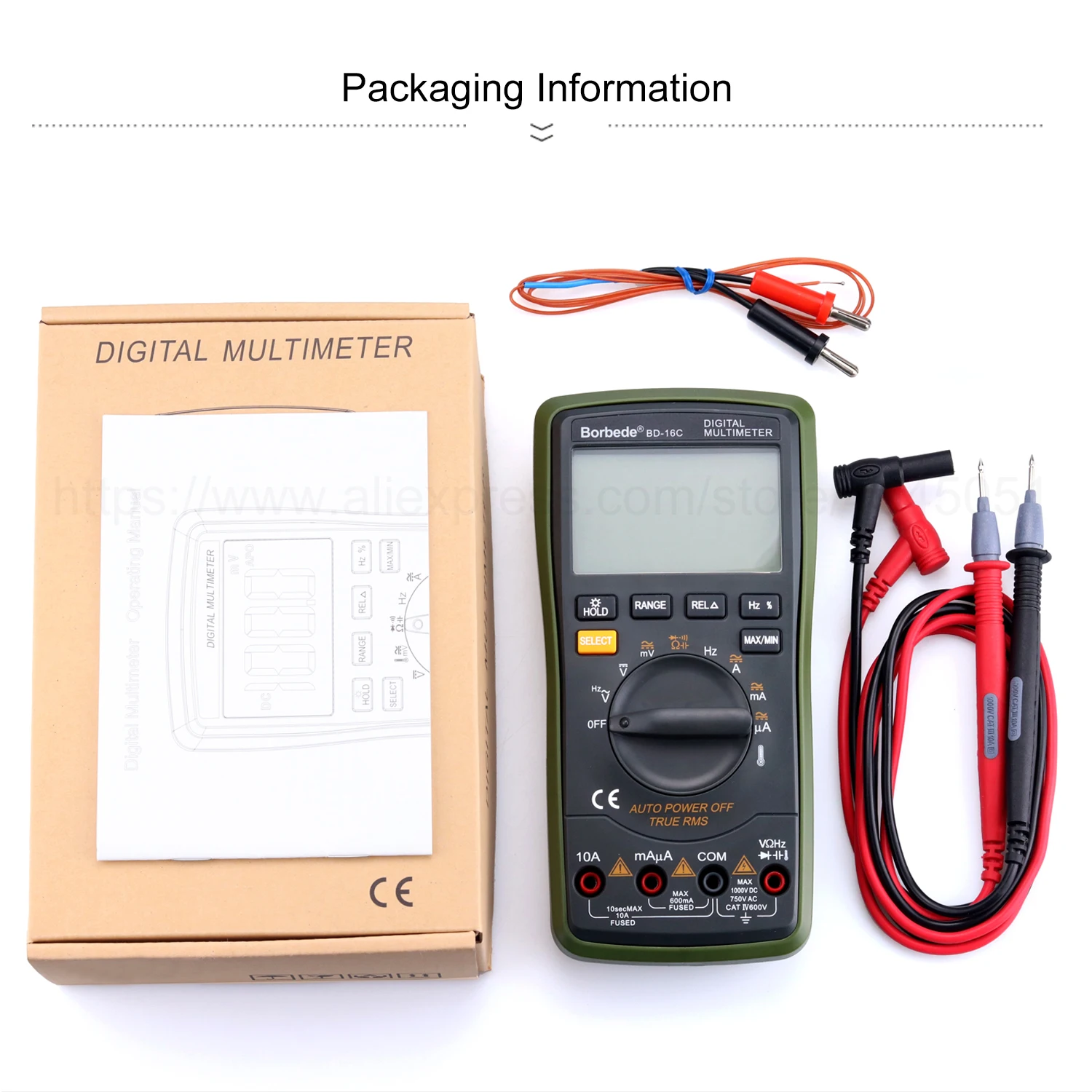 Borbede Auto Digital Multimeter Range BD-16C of 6000 Counts AC DC Resistance Temperature Capacitance True RMS Diode Tester