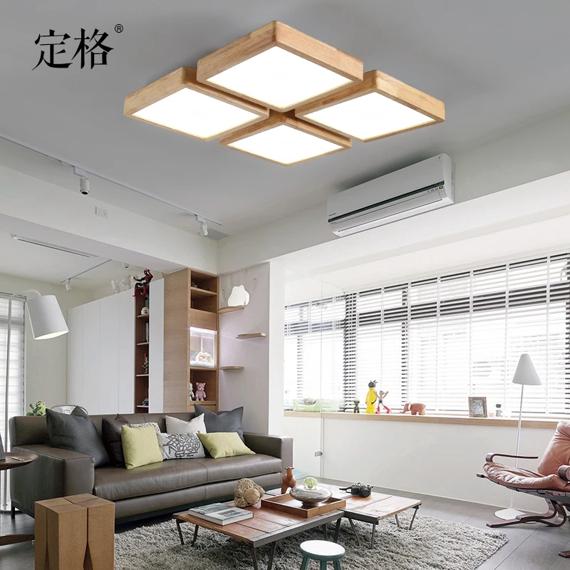 

Nordic real log square LED adjustable light living room dining room study ceiling lamp
