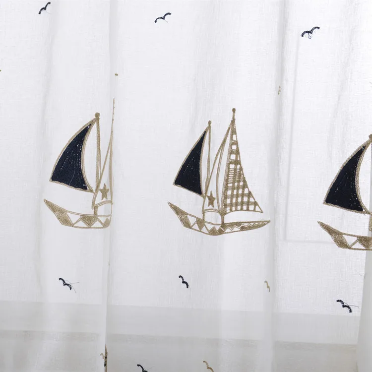Embroidered Sailboat Tulle Window Curtain