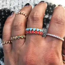 Bonito adorável esmalte coração banda anel de ouro preenchido rosa azul vermelho colorido bandas feminino senhora moda dedo anéis