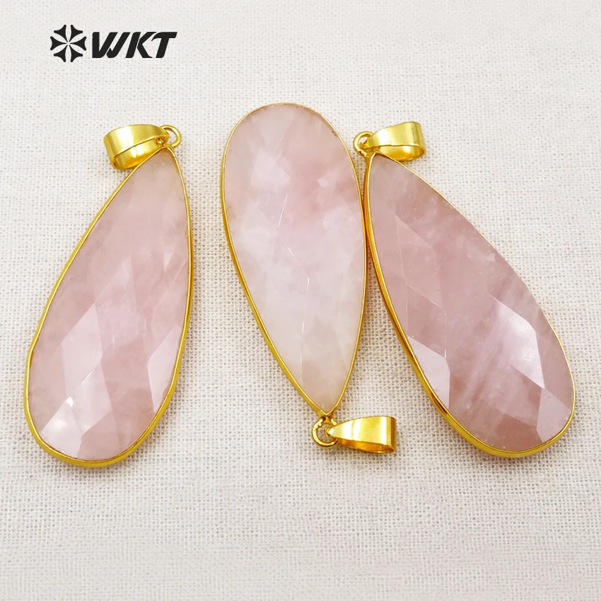 

WT-P1348 New Elegant Water Drop Shape Necklaces Pendants Natural Rose Crystal 24K Metal Electroplate Jewelry Making