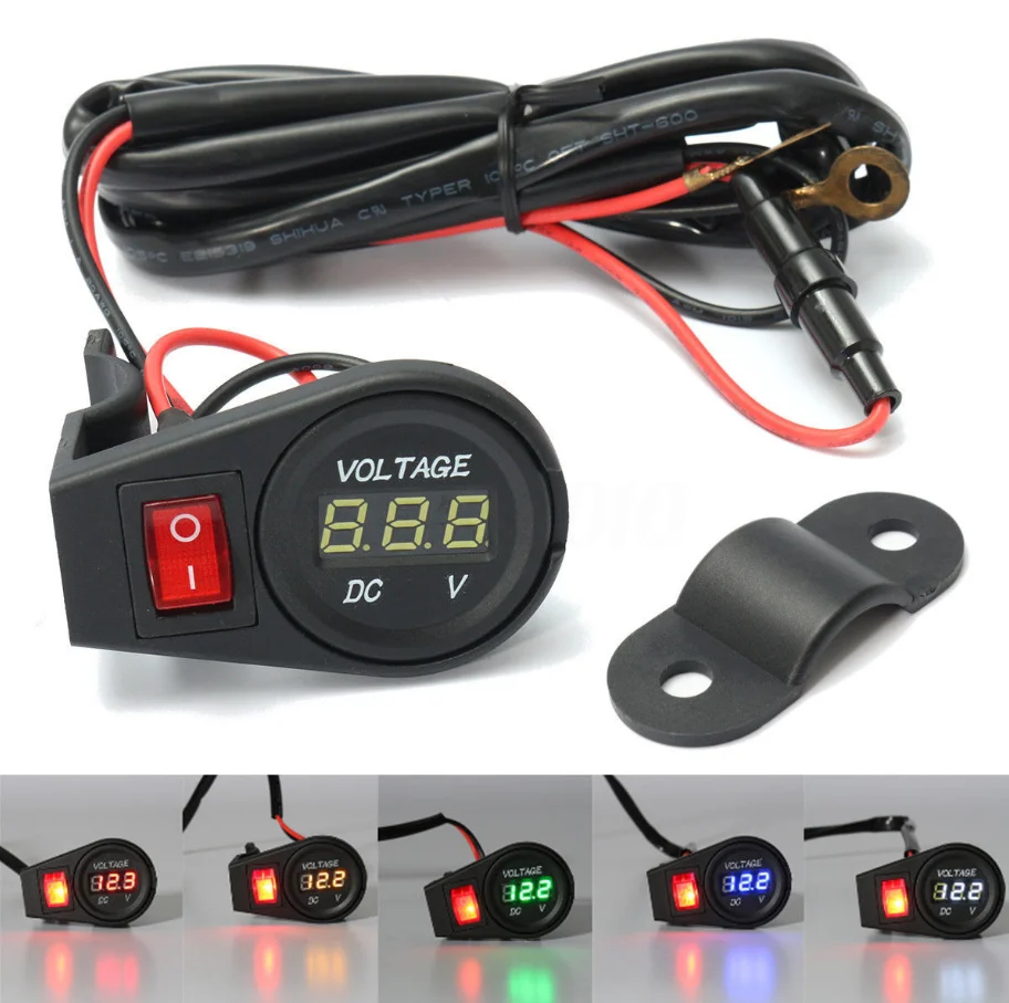 Universal DC 12-24V Multi Color LED Digital Display Car Motorcycle Voltmeter Waterproof With Switch