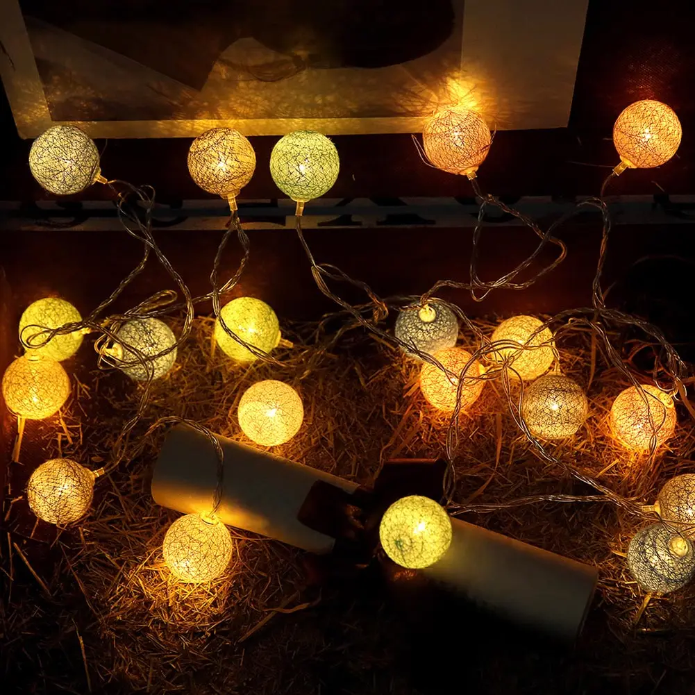 HOT 3.55m 20 LEDs String Lights Cotton Thread Balls Home Decoration Lamp for Party Wedding US/EU Plug TI99