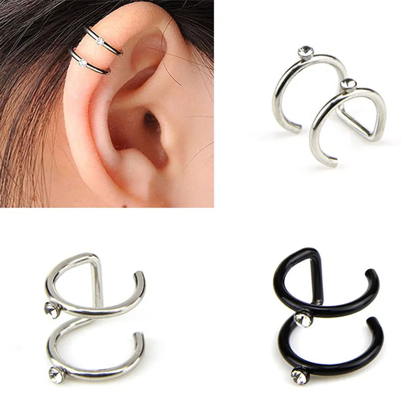 

2Pcs Closure Rings Fake No PiercingDouble And Triple Hoop Ear Clip On Earring Cartilage Tragus Non Piercing