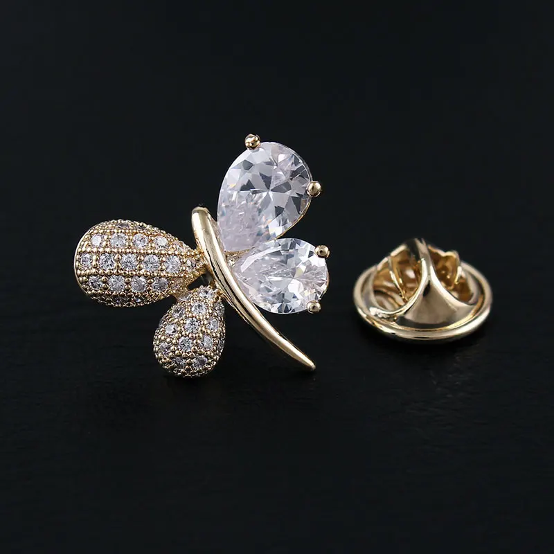 CHUKUI Korean Cubic Zirconia Butterfly Collar Brooch Pin For Women CZ Crystal Pin For Women Mens Suit  (3)