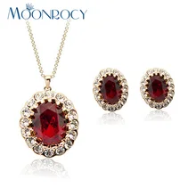 Moonrocy Мода Красный Кристалл ожерелье и серьги из розового золота Цвет Ювелирные изделия из кристаллов Набор для Для женщин
