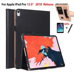 Роскошный чехол для iPad Pro 12,9 "(2018) Smart Cover Funda для нового iPad Pro 12,9 дюймов 2018 ручной держатель Стенд кожи в виде ракушки + пленка + ручка