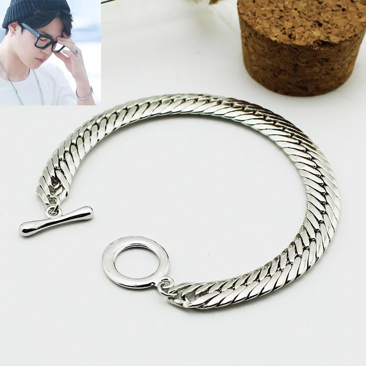 

BTS Bangtan Bracelet JIMIN Same Style Bracelet Titanium Steel Silver Color Bracelet Men Women Fashion Jewelry BTS Album Bracelet