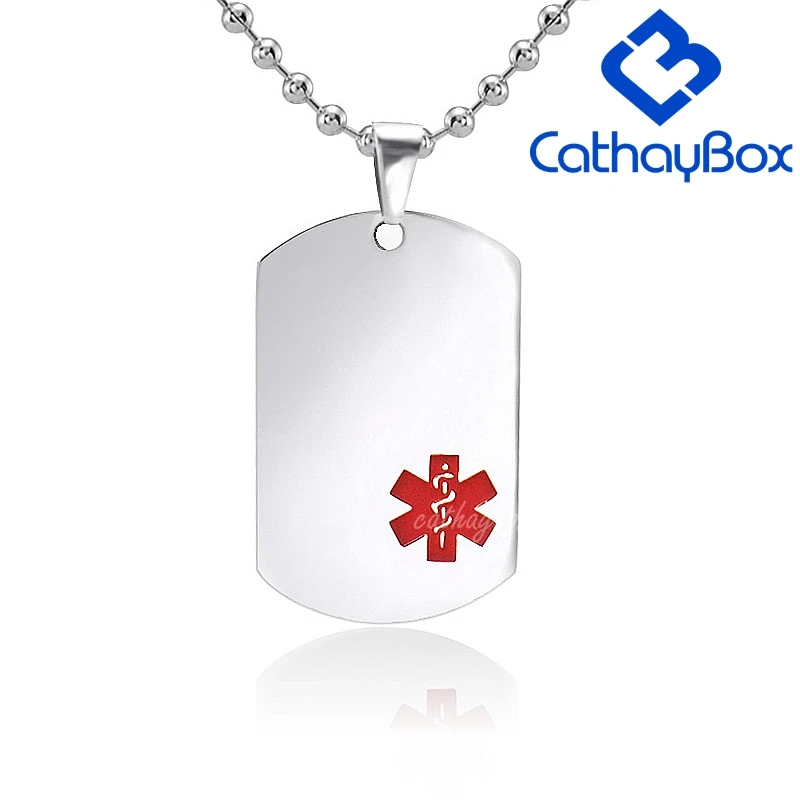 

Silver Tone Stainless Steel Medical Alert ID Blank Dog Tag Personalized Custom Engraved Key Holder Chain Pendant Necklace