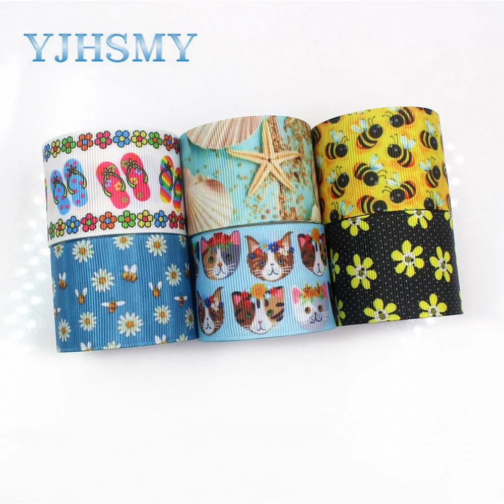 

YJHSMY I-19411-977,10yards 38mm Cartoon flower Thermal transfer Printed grosgrain Ribbons,bow cap DIY accessories decorations