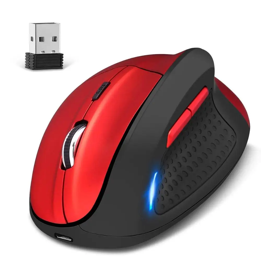 THU игровой набор 2,4G Беспроводной Мышь Перезаряжаемые эргономичная Вертикальная игровая Мышь 6 Точек на дюйм уровне до 4800 Точек на дюйм для ПК ноутбук MacBook - Цвет: Красный